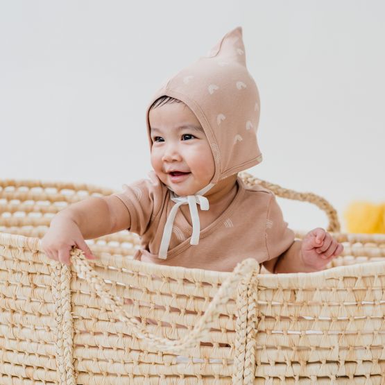 Organic Baby Bonnet Hat in Rainbow Print