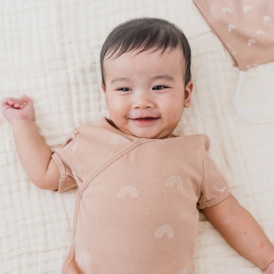 Baby Organic Kimono Romper in Rainbow Print