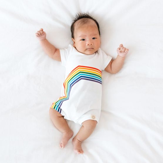 *Bestseller* Rainbow Series - Baby Romper in White (Left Arc) (Personalisable)