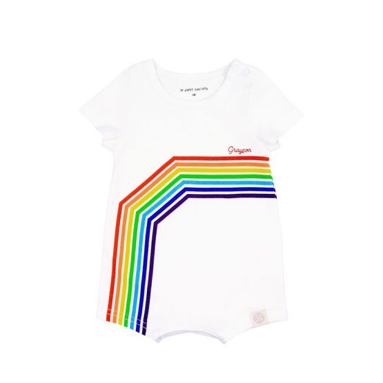 *Signature* Rainbow Series - Baby Romper in White (Left Arc) (Personalisable)