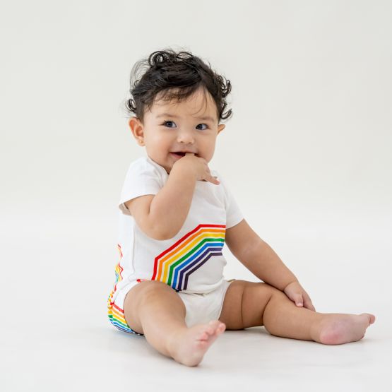 Rainbow Series - Baby Romper in White (Left Arc)