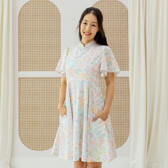 Chinese Motif Series - Ladies Dress in Pastel Rainbow Motif