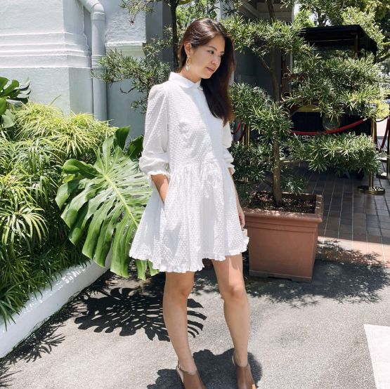 Resort Series - Ladies Shirt Dress in White Swiss Dot Cotton