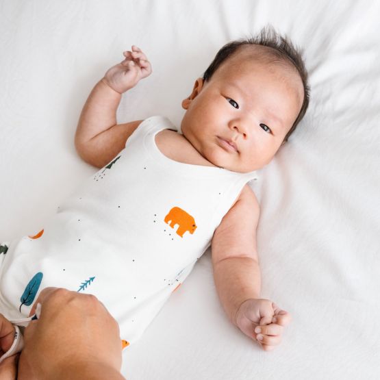 *New* Personalisable Baby Organic Sleeveless Romper in Bear Print