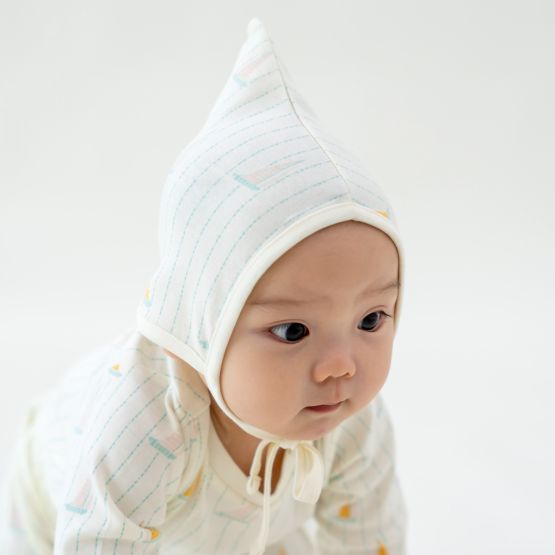 Organic Baby Bonnet Hat in Sail Boat