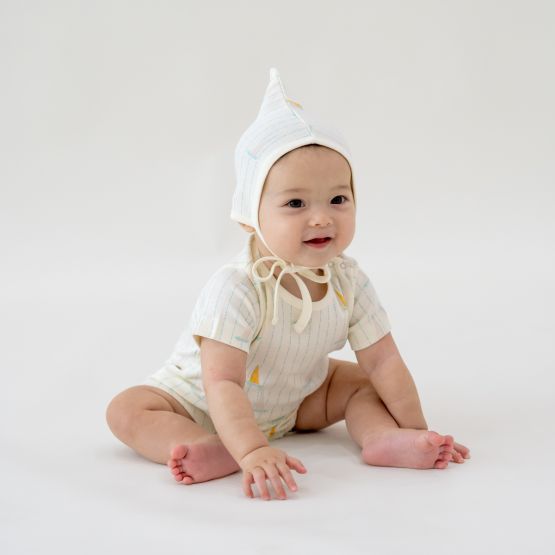 *New* Baby Organic Short Sleeve Romper in Sail Boat Print (Personalisable)