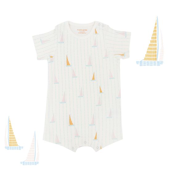 *New* Baby Organic Short Sleeve Romper in Sail Boat Print (Personalisable)