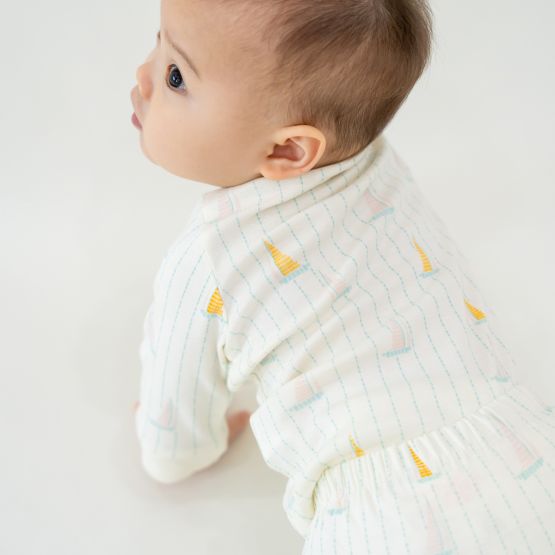 *New* Baby Organic Long Sleeves Top in Sail Boat Print (Personalisable)