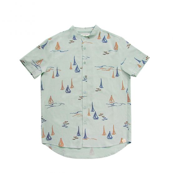 Resort Series - Men's Sage Green Shirt in Sail Boat Print