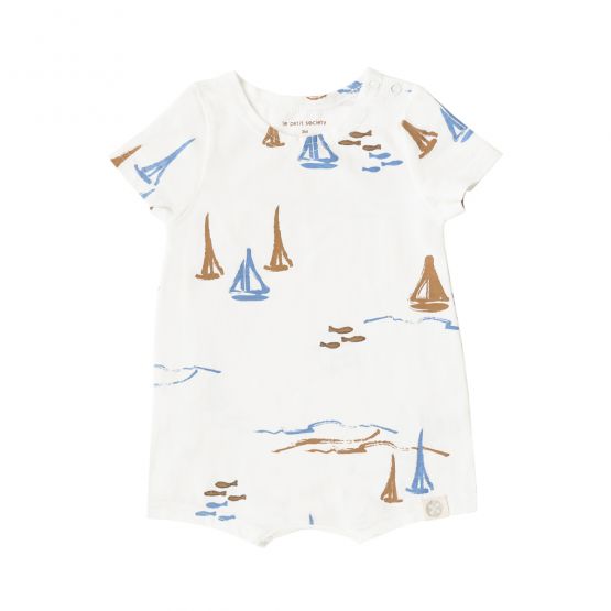 Resort Series - Baby White Jersey Romper in Sail Boat Print