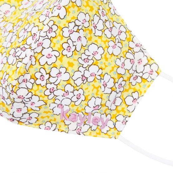 Personalisable Reusable Kids & Adult Mask in Yellow Sakura Print