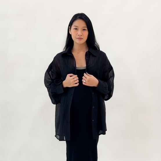 Ladies Sheer Oversized Shirt in Black (One Size) 