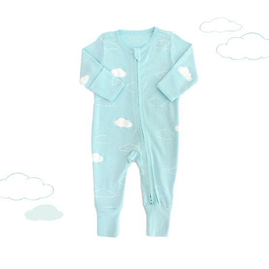Baby Organic Zip Sleepsuit with Foldable Mittens & Footies - Cloud