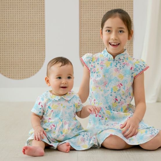 Zodiac Series - Baby Girl Jersey Dress in White Floral Snake Print