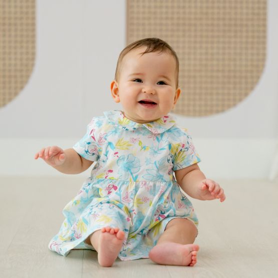Zodiac Series - Baby Girl Jersey Dress in White Floral Snake Print