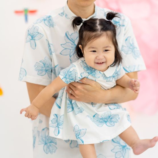 Spring Series - Baby Girl Jersey Dress in White Magnolia (Personalisable)