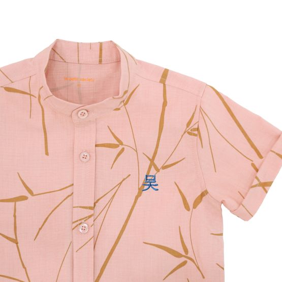 Spring Series - Boys Shirt in Pink Bamboo Print (Personalisable)