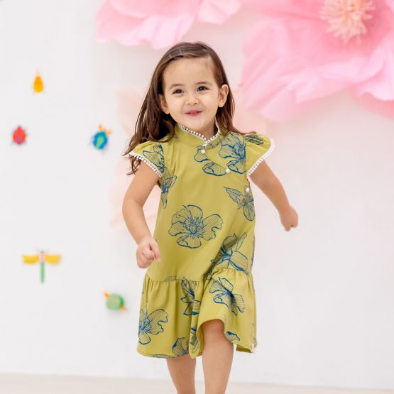 Spring Series - Girls Cheongsam in Jade Magnolia