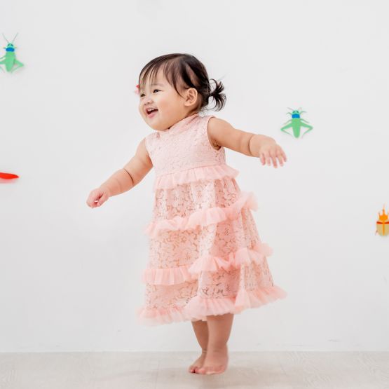 *New* Spring Series - Baby Girl Tiered Dress in Pink Lace 