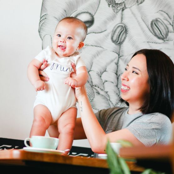 Family Tees - Mini Baby Short Sleeves Romper in White/Black