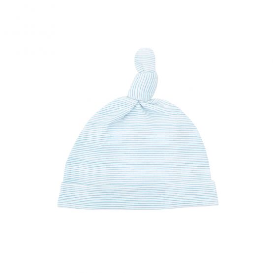 Baby Organic Knotted Hat in Blue Stripes (Personalisable)