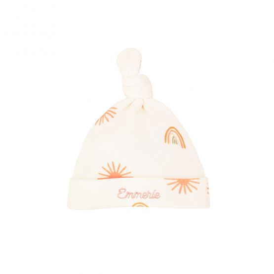 Baby Organic Knotted Hat in Sun & Rainbow Print (Personalisable)