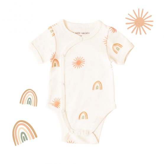 Baby Organic Romper in Sun & Rainbow Print (Personalisable)