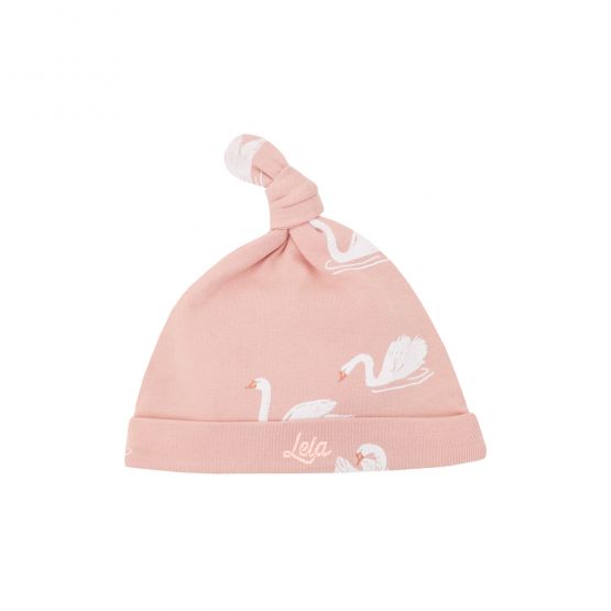 Baby Organic Knotted Hat in Swan Print (Personalisable)