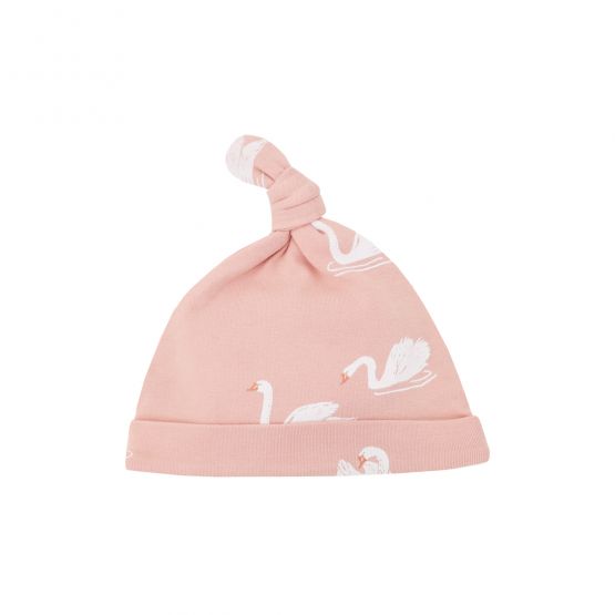 Baby Organic Knotted Hat in Swan Print