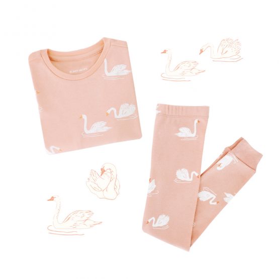 *New* Kids Long Sleeve Organic Pyjamas Set in Swan Print (Personalisable)