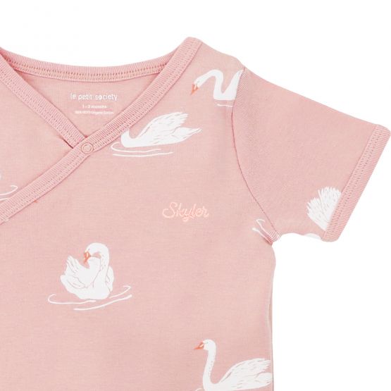Baby Organic Kimono Romper in Swan Print