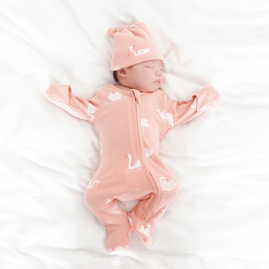 Baby Organic Zip Sleepsuit in Swan Print (Personalisable)