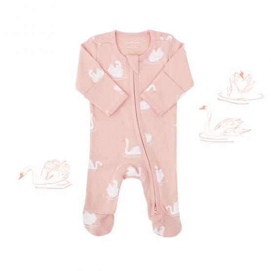 Baby Organic Zip Sleepsuit in Swan Print (Personalisable)