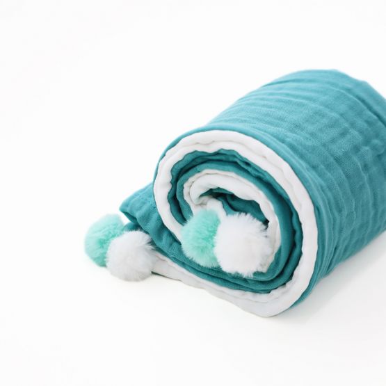 Double Thickness Baby Comforter in White and Teal (Personalisable)