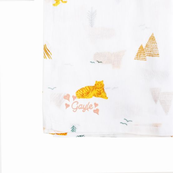 *Bestseller* Personalisable Organic Muslin Swaddle - Tiger