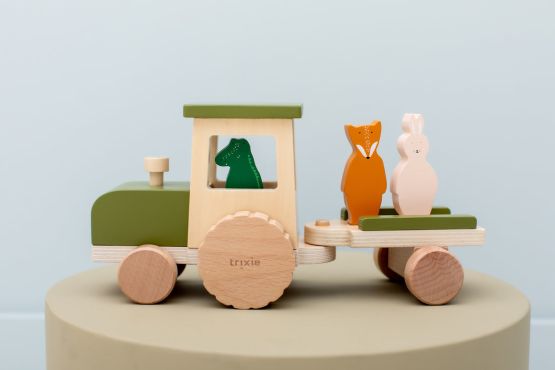 Wooden Tractor With Trailer by Trixie