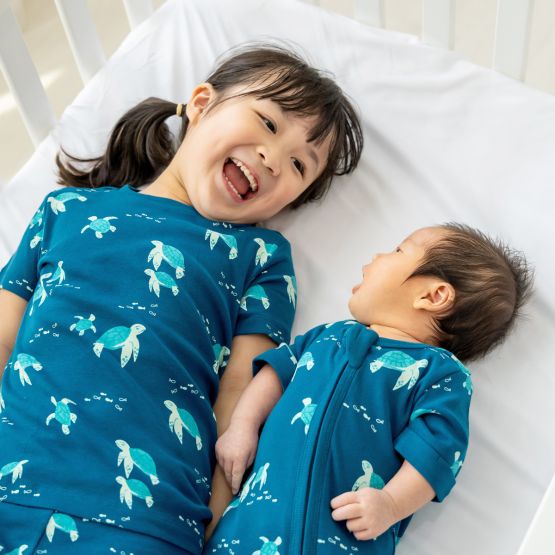 *New* Kids Short Sleeves Organic Pyjamas Set in Turtle Print (Personalisable)