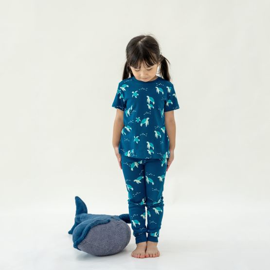 *New* Kids Short Sleeves Organic Pyjamas Set in Turtle Print (Personalisable)