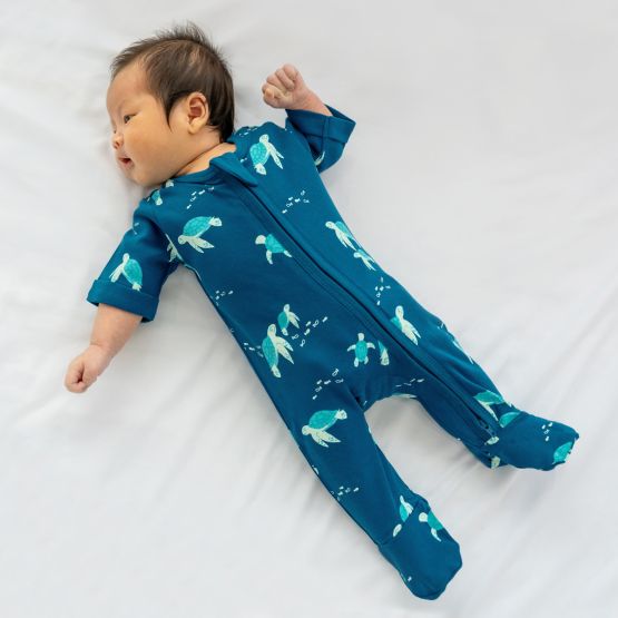 *New* Baby Organic Short Sleeves Zip Sleepsuit in Turtle Print (Personalisable)