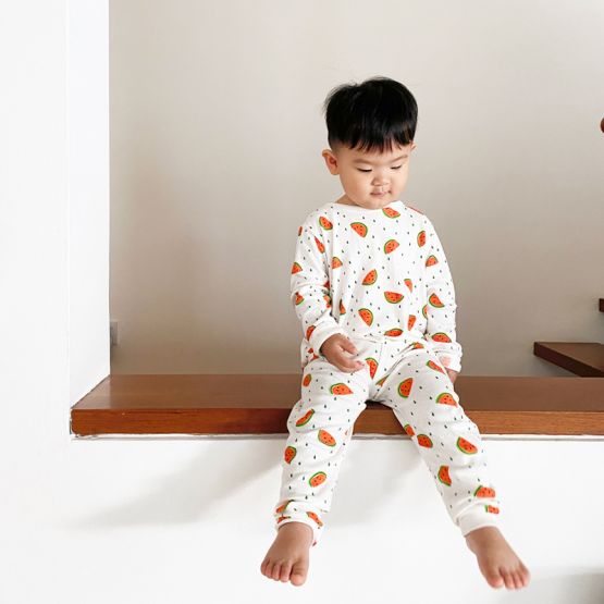 Personalisable Kids Long Sleeve Organic Pyjamas Set in Watermelon Print