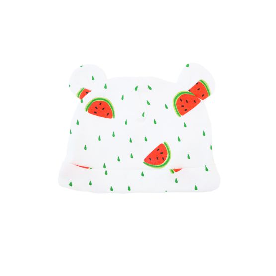 Baby Organic Bear Hat in Watermelon Print