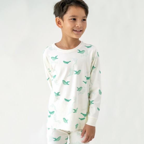 Kids Long Sleeve Organic Pyjamas Set in Whale Print