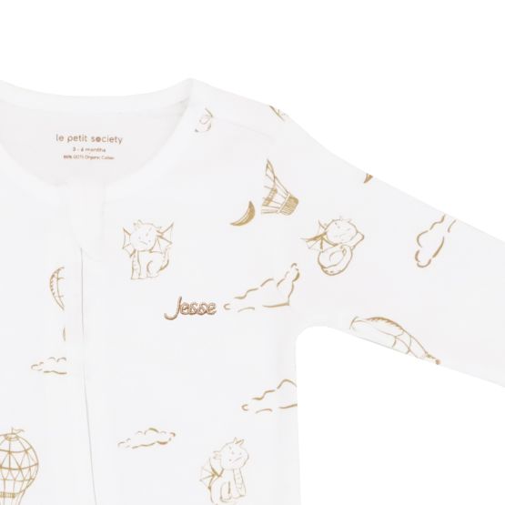 *New* Baby Organic Sleepsuit in Dreamy Dragon - White (Personalisable)