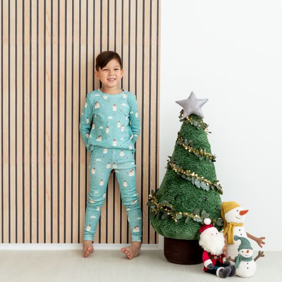 *Christmas Series* Kids Long Sleeve Organic Pyjamas Set in Christmas Penguin Print (Personalisable)