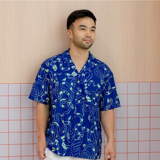 Zodiac Series - Men's Camp Collar Shirt in Blue (Relaxed Fit) (Personalisable)