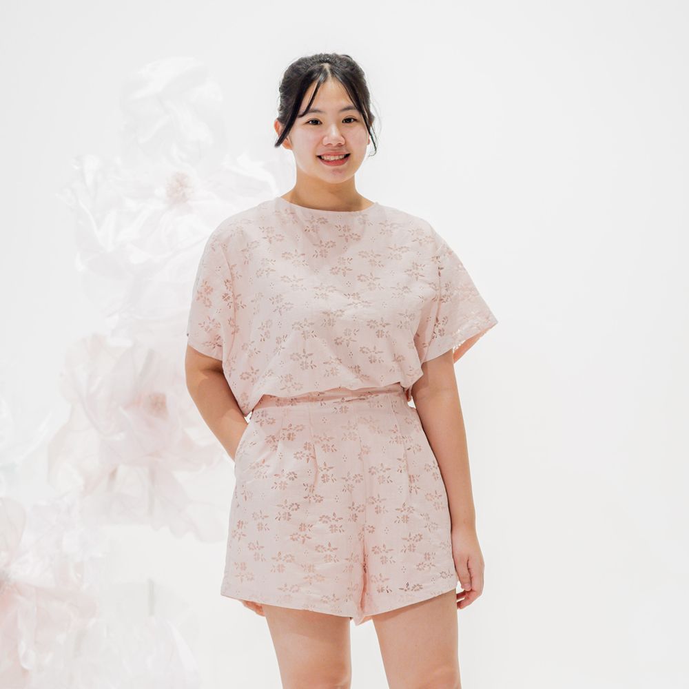 Lace Series- Ladies Boat Neck Butterfly Lace Top in Pink