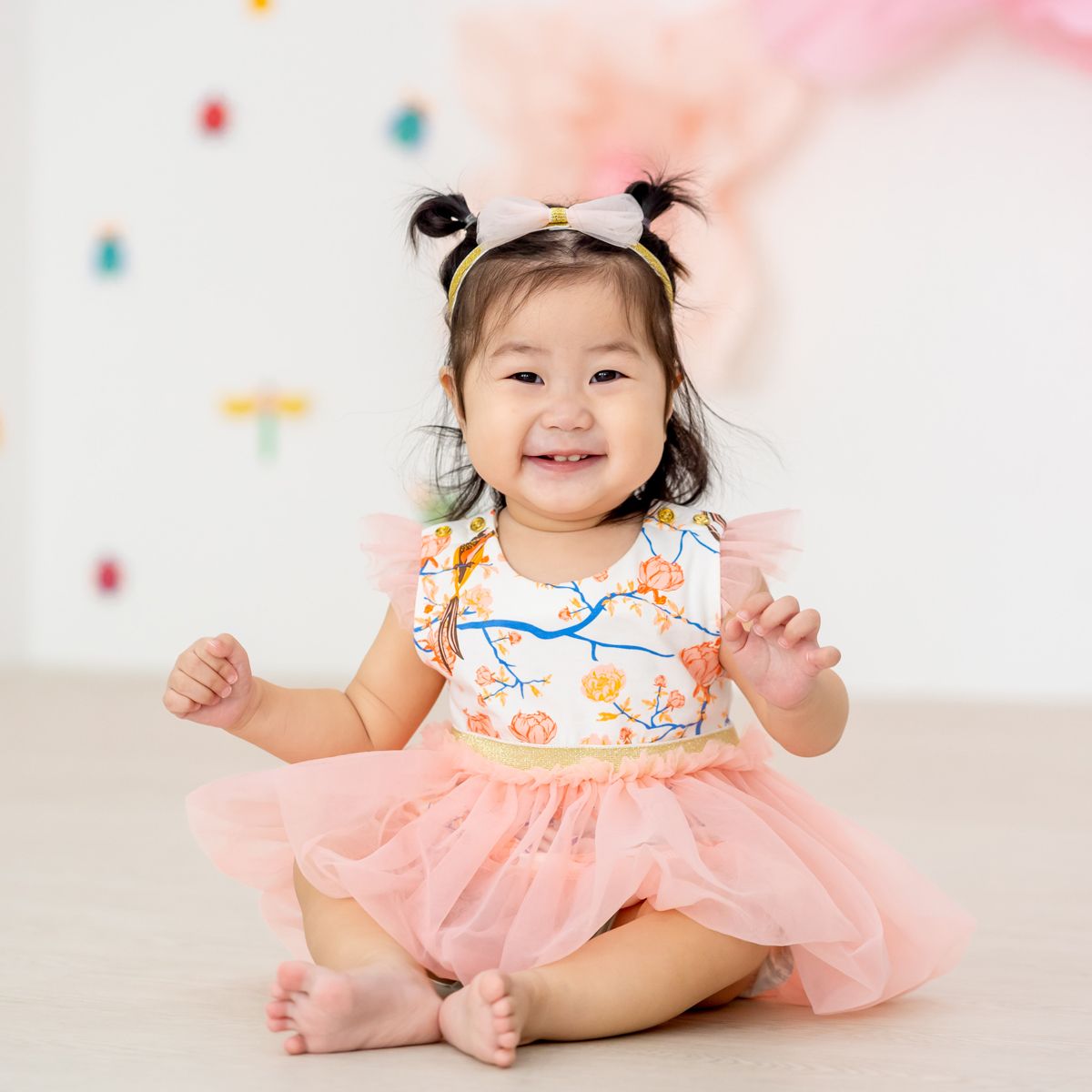 Garden Series Baby Girl Bubble Dress in White Peony