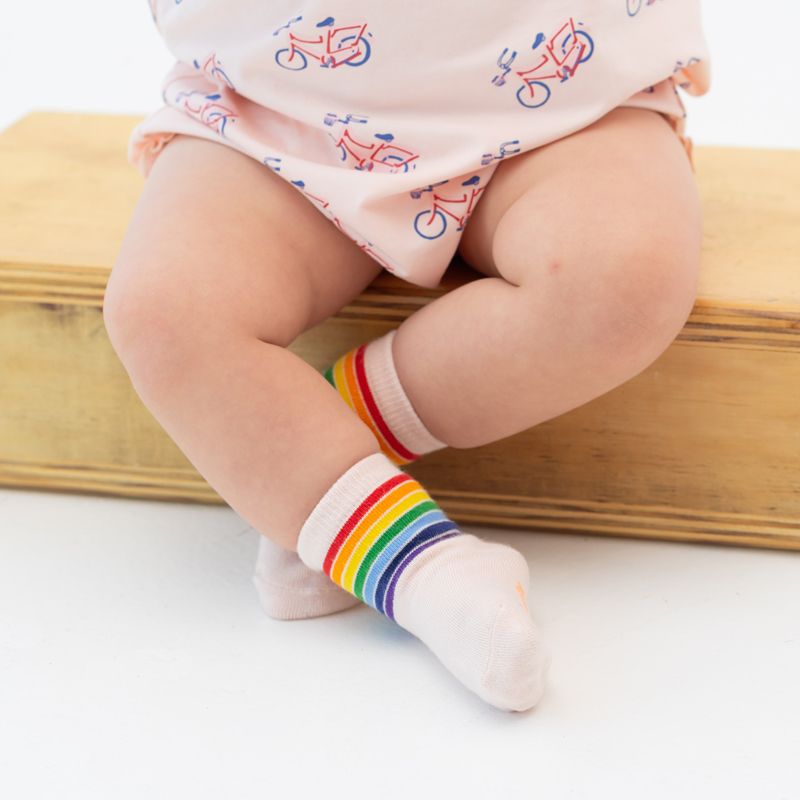 Kids Rainbow Crew Socks in Pink