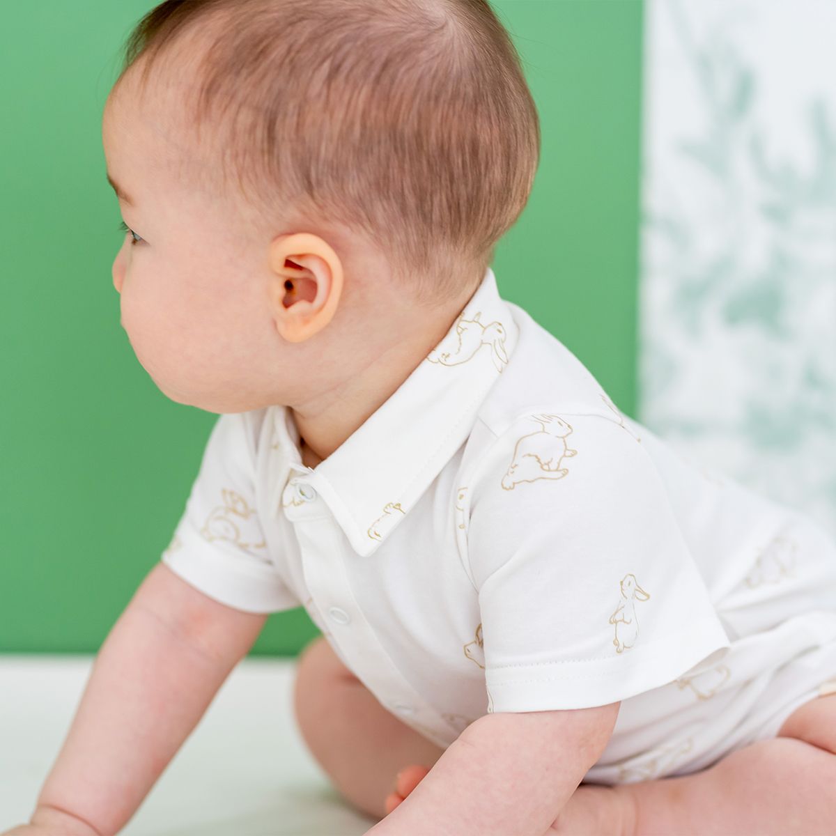 Rabbit Series Baby Boy Jersey Polo Romper in Rabbit Sketch Print